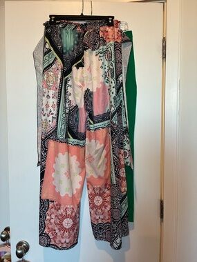 Boho Patchwork Wide-Leg Pants in Pink & Mint